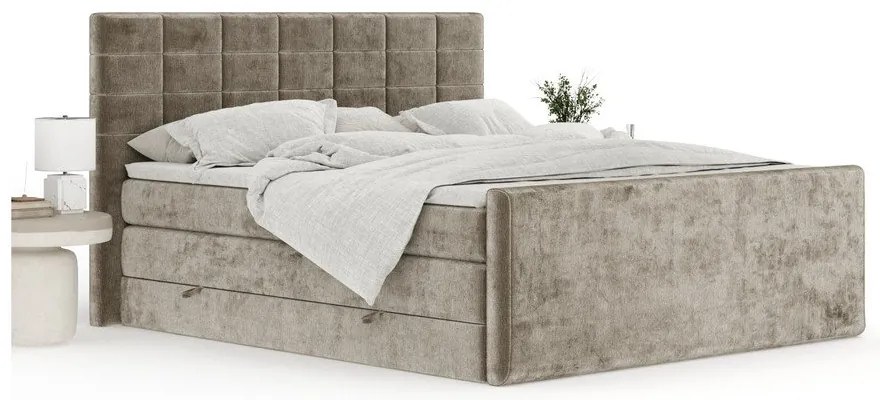 Jasnobrązowe łóżko kontynentalne ze schowkiem 200x200 cm Ava – Maison de Rêve