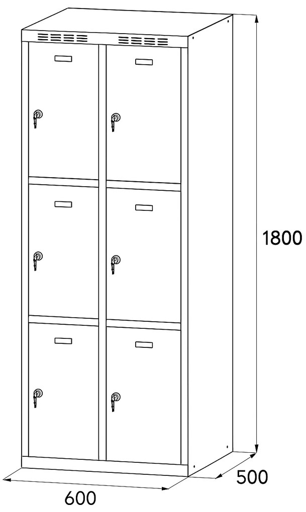 Alfa 3 Szafka skrytkowa S6, 6 schowków, 1800 x 600 x 500 mm, zamek obrotowy, drzwi ciemnoszare