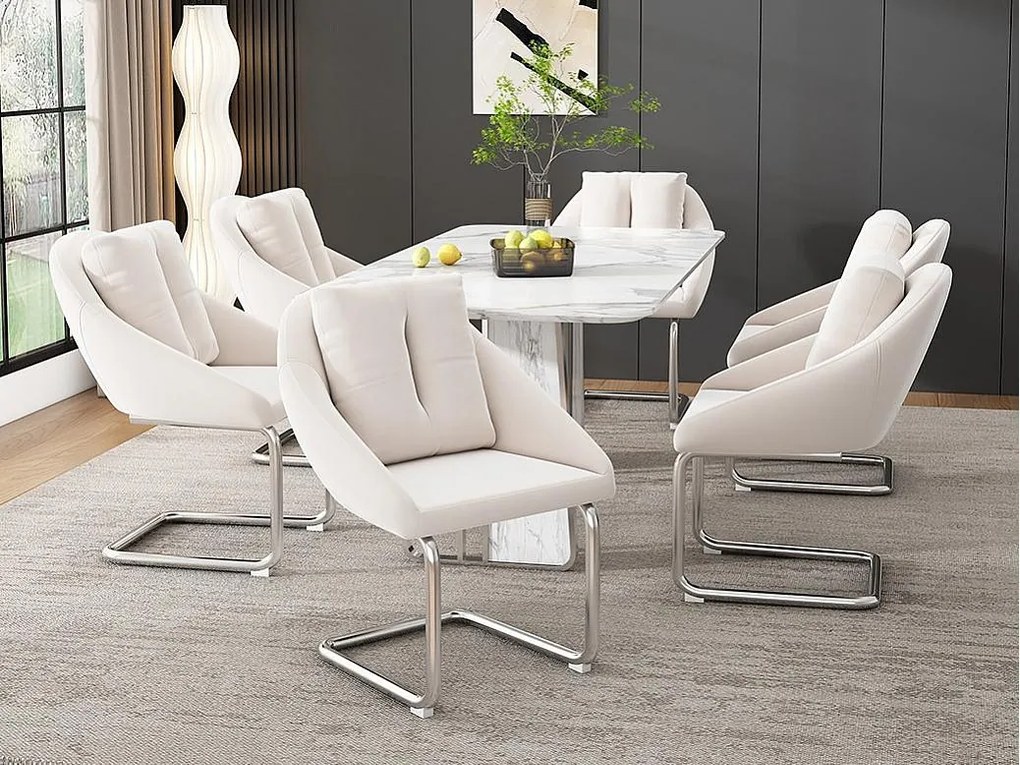 Zestaw 6 krzeseł z weluru - metalowa konstrukcja - beżowy