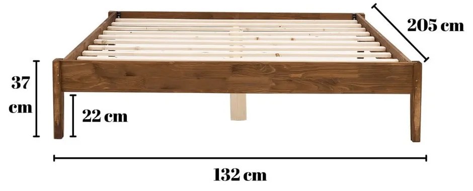 Ciemnobrązowe łóżko jednoosobowe z litego drewna świerkowego ze stelażem 120x200 cm Galaksi – Kalune Design