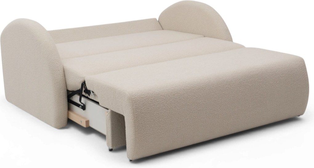 Sofa rozkładana Nubi trzyosobowa 140 cm z pojemnikiem - jasny beżowy boucle Quelle 03
