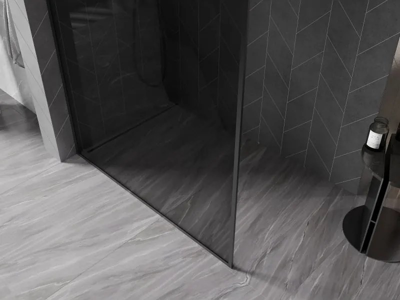 Mexen Kioto-XF ścianka prysznicowa Walk-in z ramką 110 x 202 cm, grafit 10 mm, czarna - 800-110-104-70-40-X
