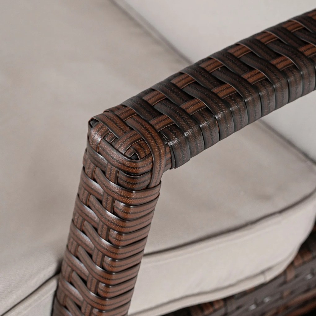 Leżanka ogrodowa z regulowanym oparciem Vibe, brązowy technorattan, szara poduszka