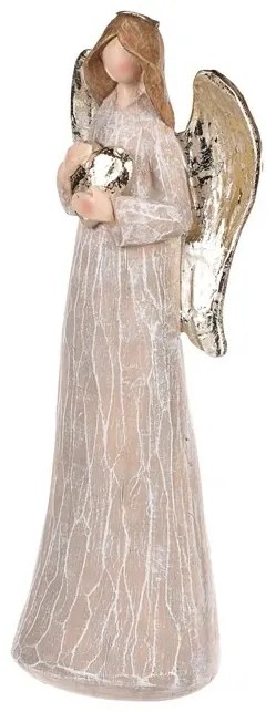 Dekoracja Anioł ze złotymi skrzydłami i sercem, poliresin, brązowy