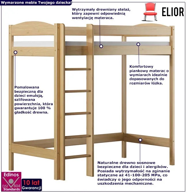Piętrowe łóżko z materacem dla dziecka, sosna G6-H68