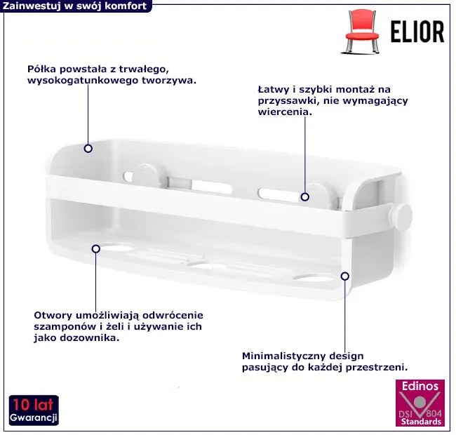 Biała Półka Pod Prysznic Na Przyssawki D3-B10