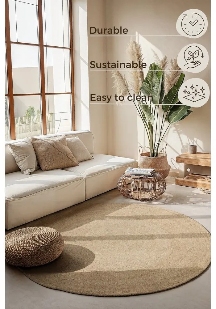 Okrągły dywan z juty dwustronny w kolorze kości słoniowej ø 140 cm Braided – Hanse Home