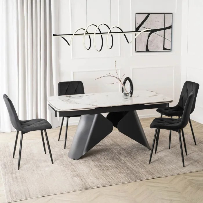 Stół Rozkładany Prostokątny VERONA 160-240 cm Ceramiczny Biały Marmur/Czarny Nowoczesny