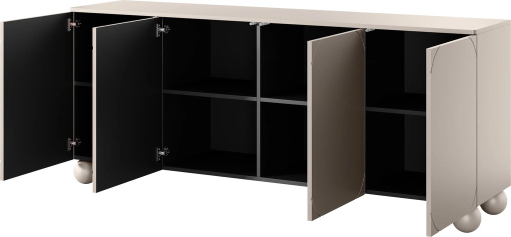 Komoda Sonatia II 200 cm czterodrzwiowa - kaszmir / nogi kule