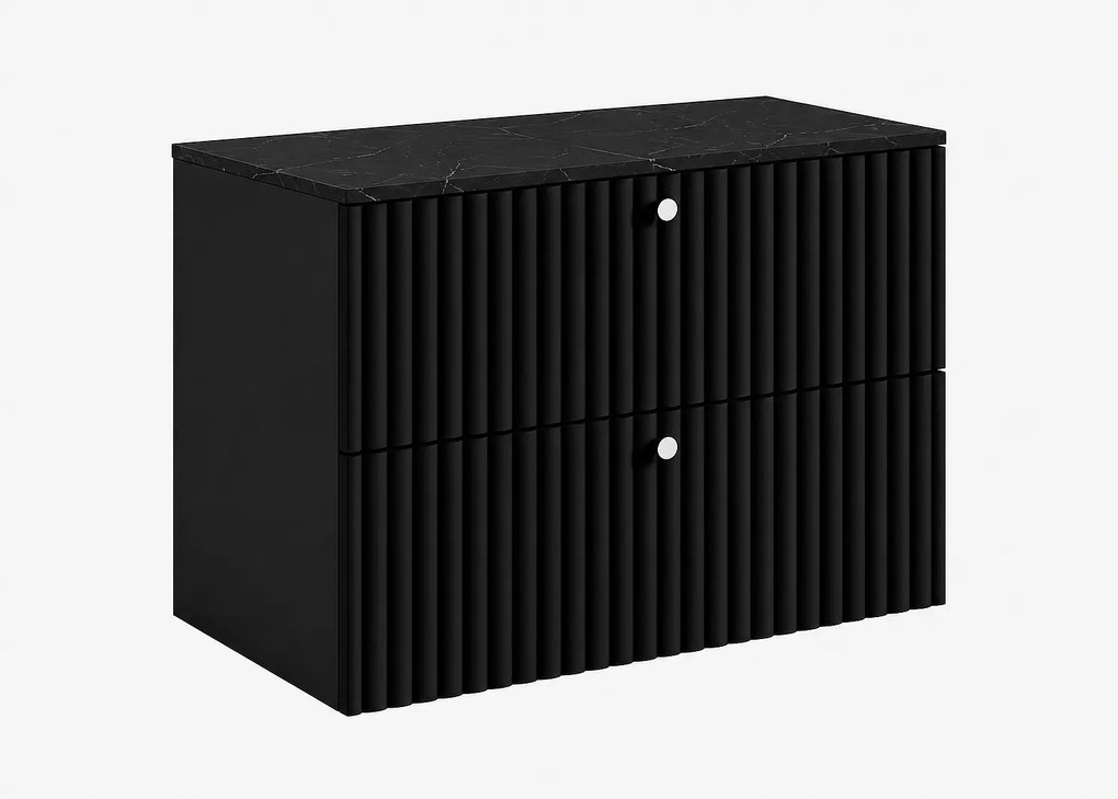 Szafka łazienkowa wisząca z blatem 80, czarny + blat z efektem marmuru Black Royal, uchwyty w trzech kolorach, 80 x 44,4 x 58,6 cm