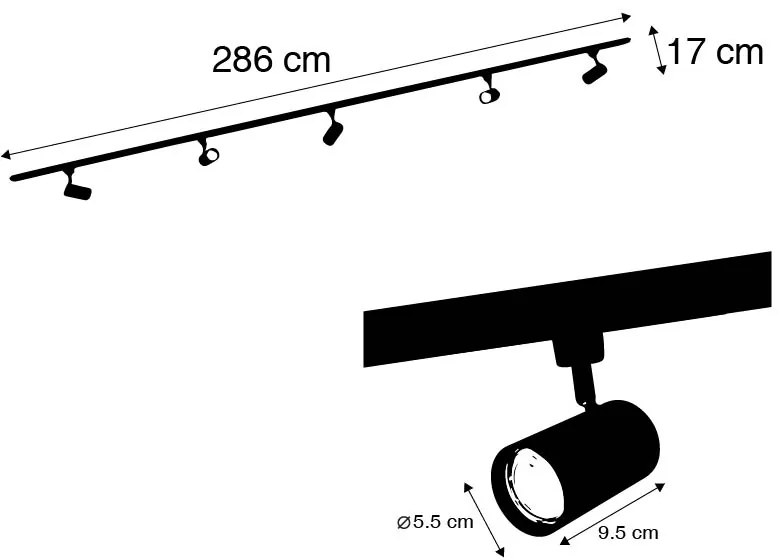 Nowoczesny system oświetlenia szynowego z 5 reflektorami w kolorze ciemnoszarego metalu - Iconic Jeana Nowoczesny Oswietlenie wewnetrzne