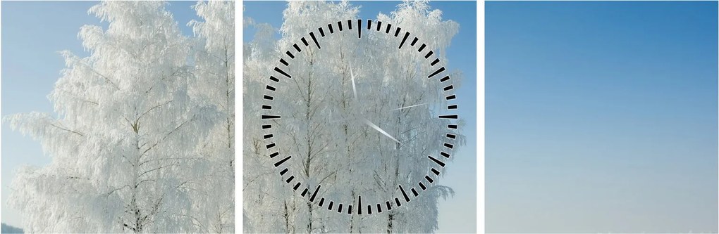 Obraz zaśnieżonego krajobrazu (z zegarem) (90x30 cm)