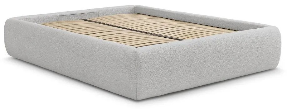 Jasnoszare tapicerowane łóżko dwuosobowe ze schowkiem/bez zagłówka ze stelażem 160x200 cm Inera – Bobochic Paris