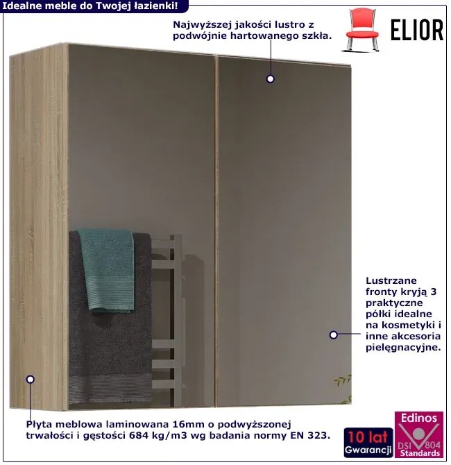 Dwudrzwiowa szafka nad umywalkę z lustrem dąb sonoma N7-Z95