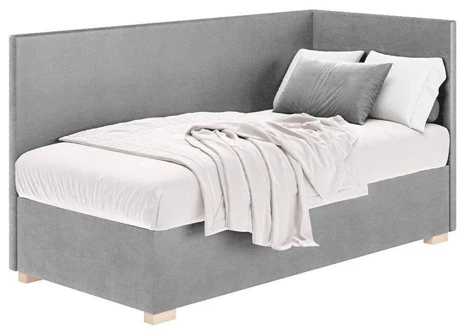 Szare narożne łóżko dziecięce ze schowkiem i materacem 90x200 cm Flexi – Ghado