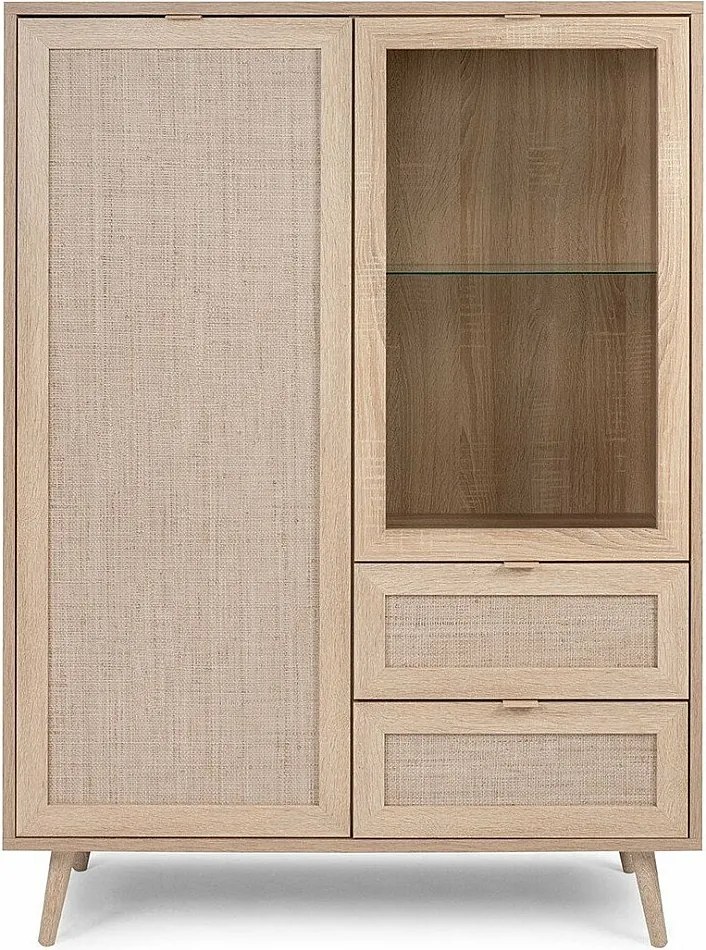 Komoda 2-drzwiowa z 2 szufladami, wys. 139 cm - nadruk rattanowy - BALI