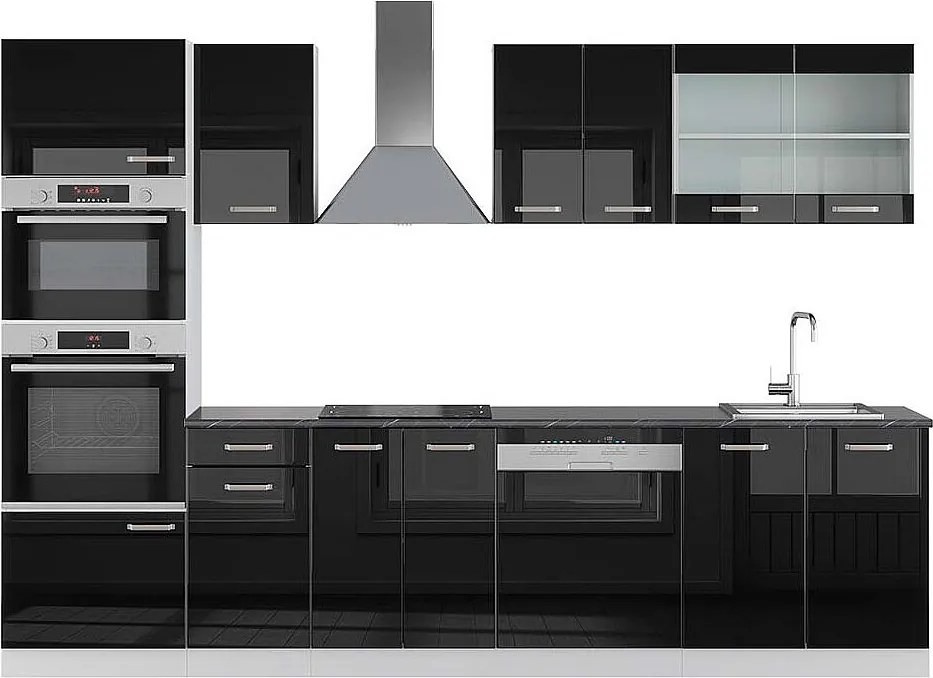 Aneks kuchenny czarny wysoki połysk/biały 300x60x81.6 r-line