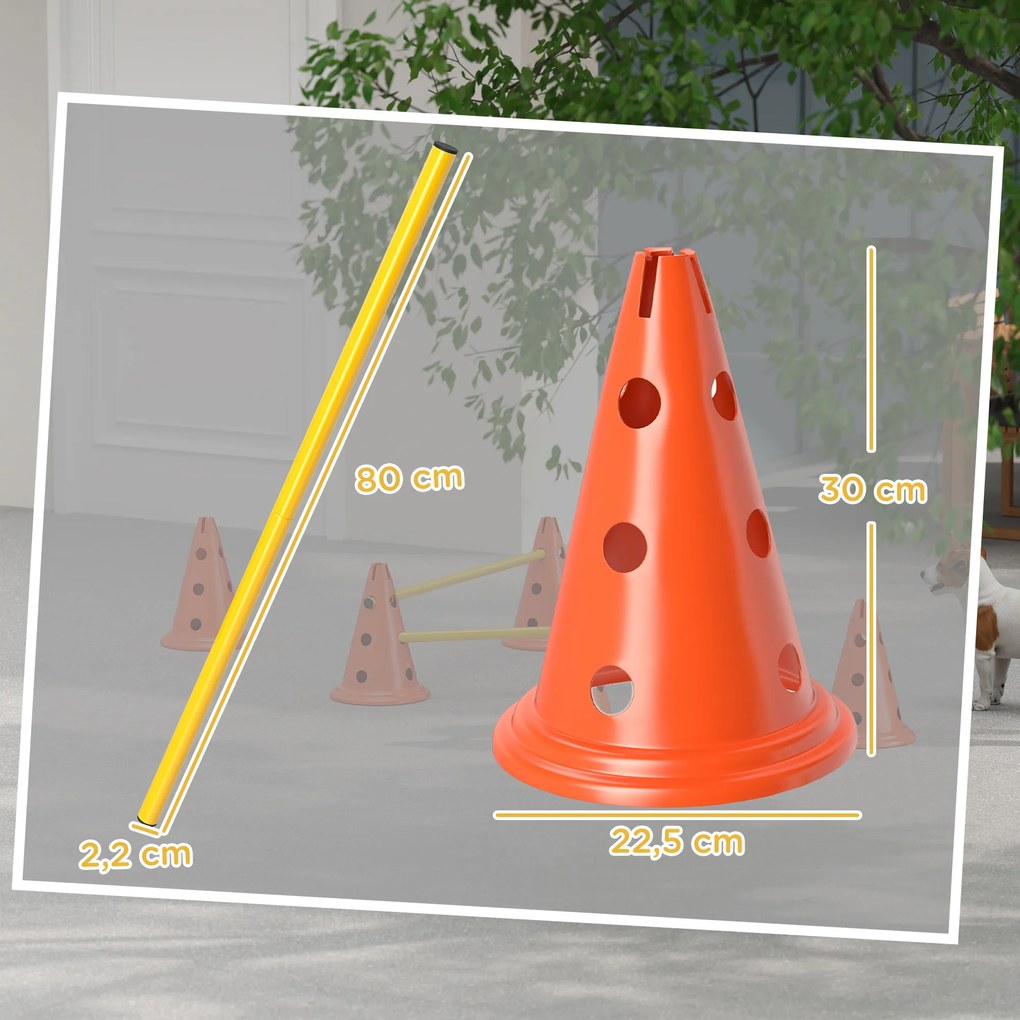 PawHut Zestaw agility dla psów, 3‑częściowy sprzęt do treningu z 6 pachołkami, 3 przeszkodami i torbą do przenoszenia | Aosom PL