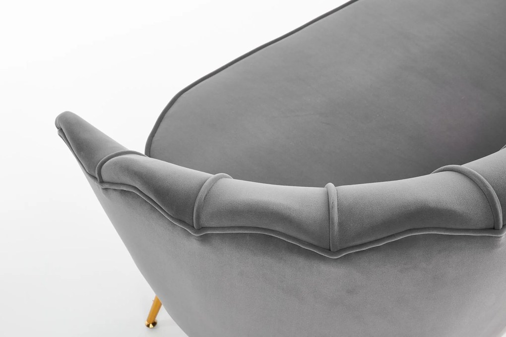 ALMA XL sofa popielaty, złoty 2-osobowa, velvet, muszla
