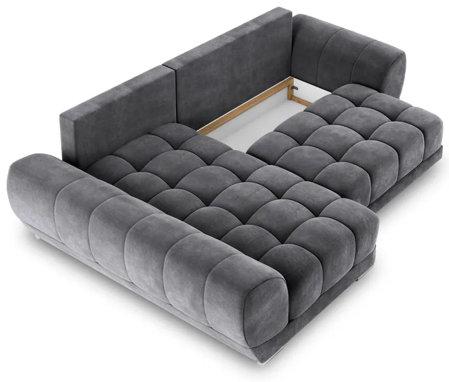 Ciemnoszary rozkładany narożnik z aksamitnym obiciem Windsor &amp; Co Sofas Nuage, lewostronny