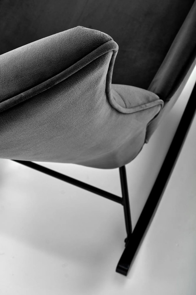 Fotel bujany, czarny, welur, na płozach BAZALTO