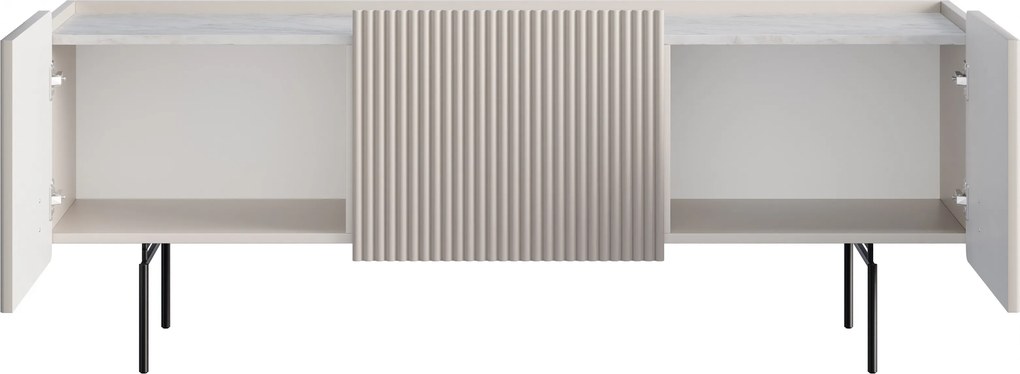 Szafka RTV Malmi 150 cm - kaszmir / crema bianca / czarne nóżki