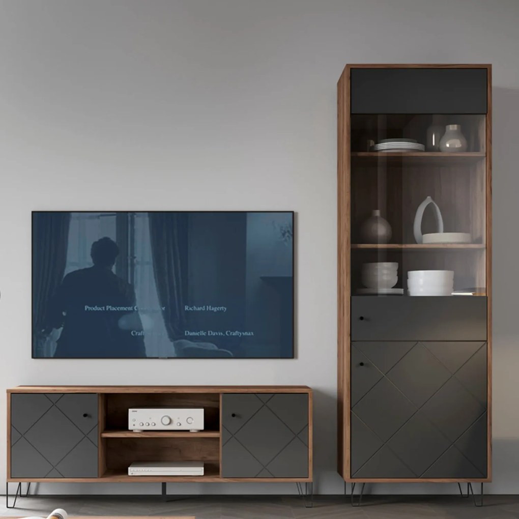 Szafka RTV Dwudrzwiowa BACARDI 183 cm Dąb Craft Tobacco/Grafit Nowoczesna