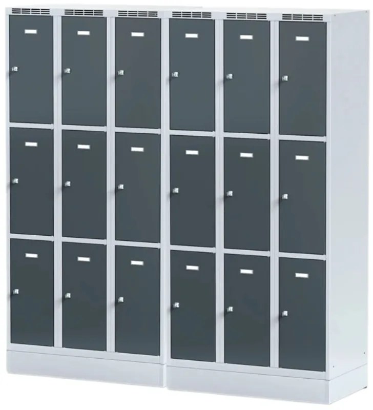 Szafka skrytkowa S6 na cokole, 9 schowków, 1920 x 900 x 500 mm, zamek obrotowy, drzwi ciemnoszare