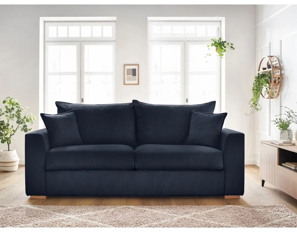 Ciemnoniebieska sztruksowa rozkładana sofa 225 cm Augustin – Bobochic Paris