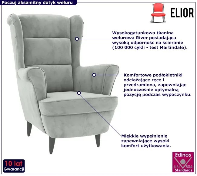 Jasnoszary tapicerowany welurem fotel H4-F42