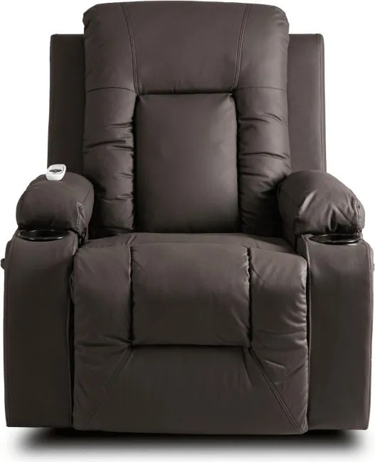 Fotel Masujący BOX Rozkładany Wypoczynkowy z Podnóżkiem Ciemnobrązowy Ekoskóra Nowoczesny