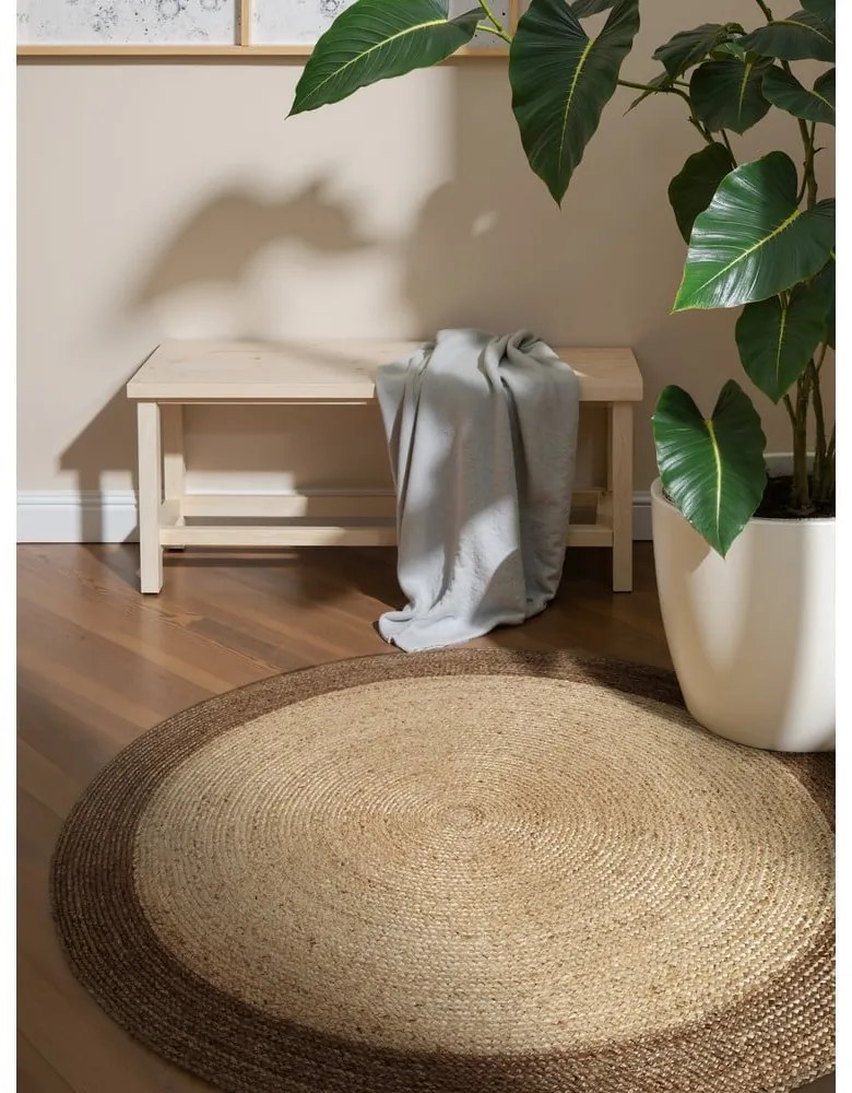 Szarobeżowy okrągły dywan z juty dwustronny/tkany ręcznie ø 100 cm Jutta Greige – Hanse Home