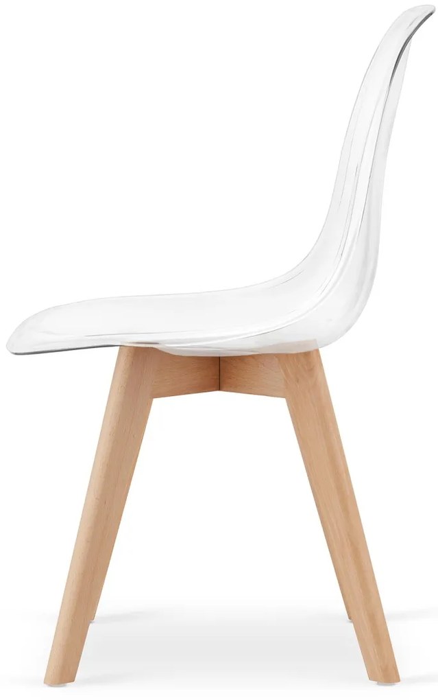 Transparentne krzeslo KITO z bukowymi nogami