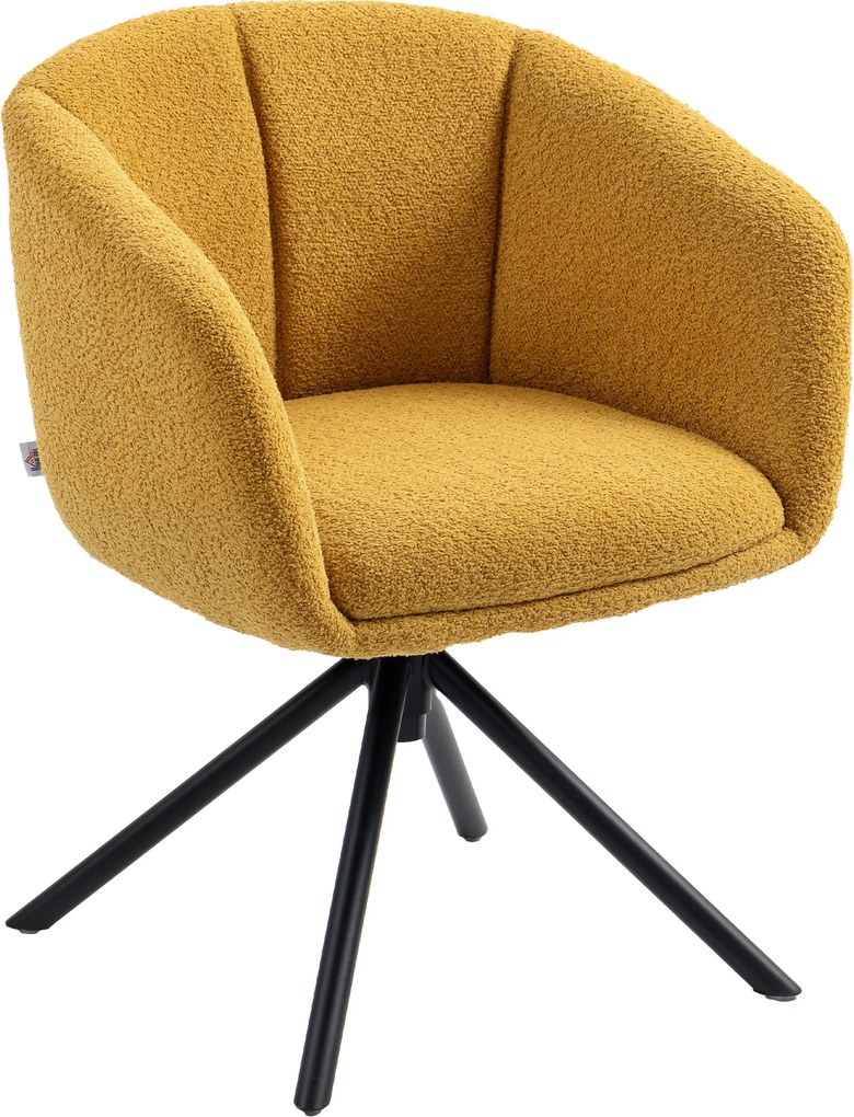 HOMCOM Fotel, fotel tapicerowany z wygodnym siedziskiem, obrotowy, miękki materiał, do 120 kg, Żółty