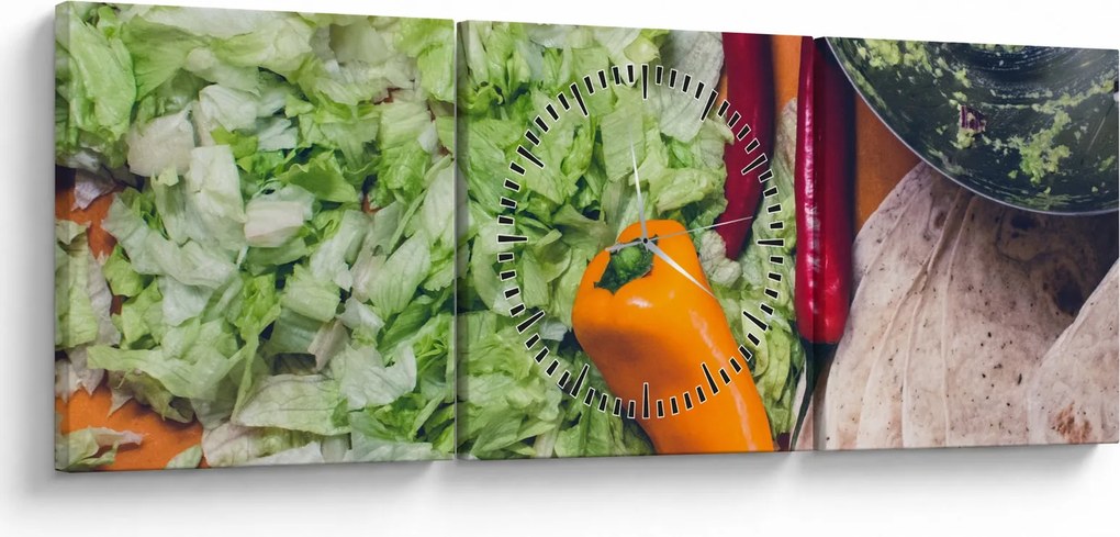 Obraz warzyw (z zegarem) (90x30 cm)