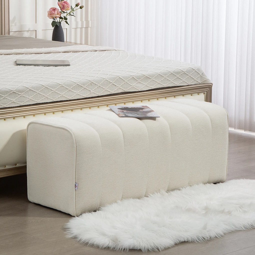 Nowoczesna ławka tapicerowana HOMCOM 110×40×44 cm — kremowa, obicie lnopodobne, udźwig 220 kg