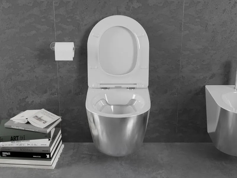 Mexen Lena miska wc Rimless z deską wolnoopadającą slim, duroplast, biała/srebrna - 30224004