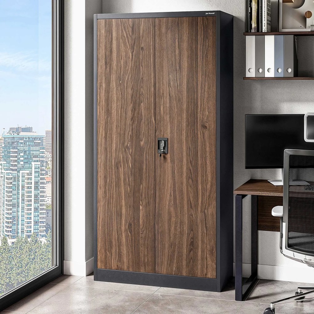 Szafa biurowa na dokumenty antracytowa/ orzech: Eco Design JAN, 900 x 1850 x 400 mm