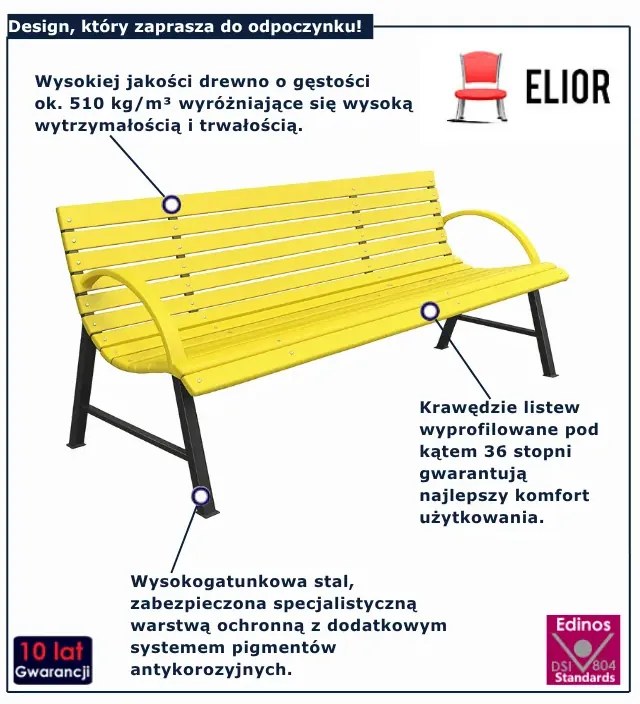 Żółta ławka ogrodowa z oparciem 130 cm  E9-Z76