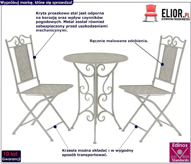 Zestaw szarych metalowych mebli ogrodowych - Nadia