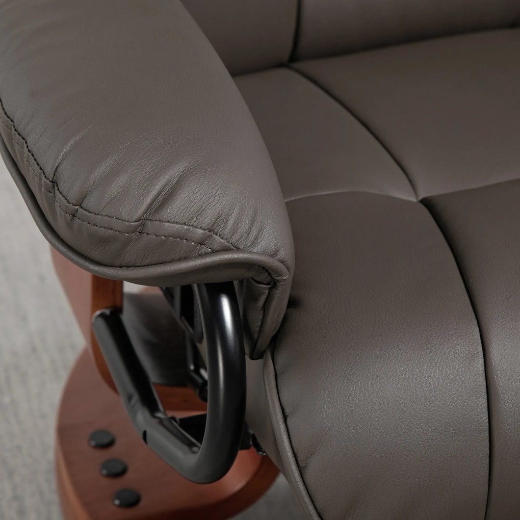 HOMCOM Obrotowy fotel relaksacyjny z funkcją leżenia, do 150 kg, obicie ze skóry ekologicznej, stelaż stalowy, Brązowy