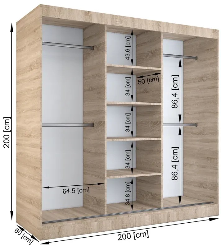Szafa przesuwna dąb artisan 200 cm - Massi 6X