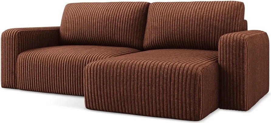 Sztruksowy rozkładany/ze schowkiem narożnik (prawostronny/z szezlongiem) w kolorze terakoty Kona – Makamii