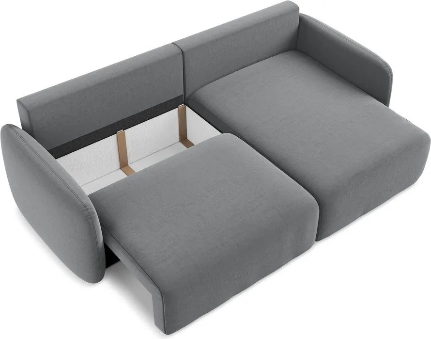 Szary aksamitny rozkładany narożnik ze schowkiem (prawostronny/z szezlongiem) Kalena – Makamii