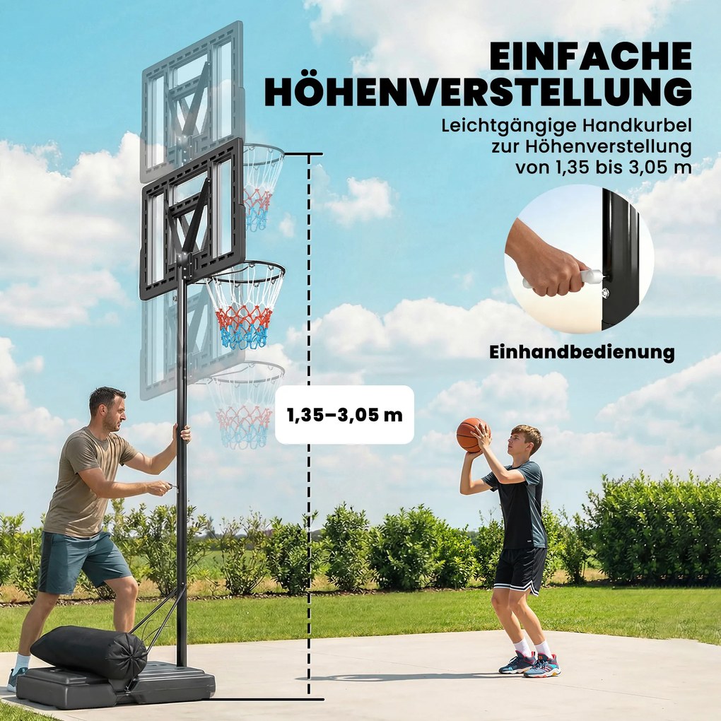 SPORTNOW Kosz do koszykówki na zewnątrz 135-305 cm szybko regulowany stojak z nietłukącą się tablicą 110x70 cm 2 kółka | Aosom PL