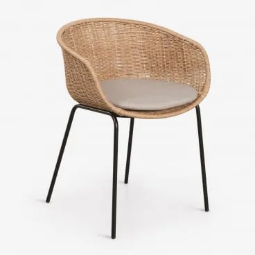 Zestaw 4 Krzeseł Ogrodowych Z Podłokietnikami Z Syntetycznego Rattanu I Stali New Tulua Czarna & Beżowo-szary - Sklum