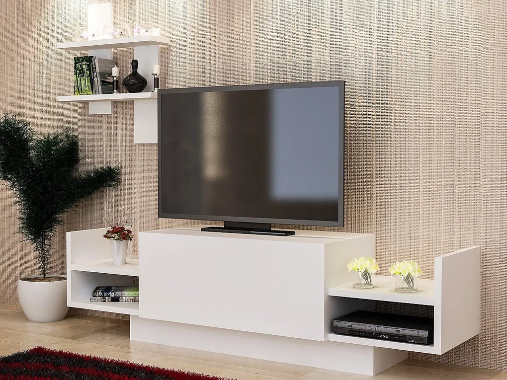 Nowoczesny stolik pod TV – 120 cm – Biały – Płyta wiórowa pokryta melaminą