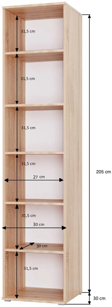 Wąski regał na książki 30 cm dąb artisan M1-A08