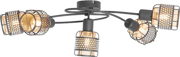Designerska lampa sufitowa czarna ze złotem 5 świateł - Noud