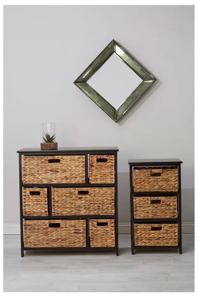 Czarny/naturalny regał łazienkowy z litego drewna paulowni 80x76 cm Padstow – Premier Housewares